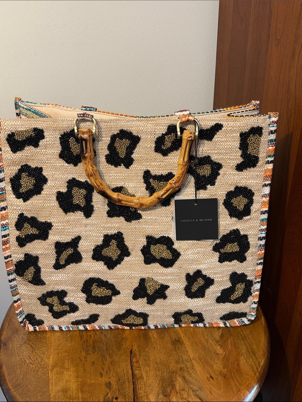 America & Beyond Leopard Print Canvas Tote
